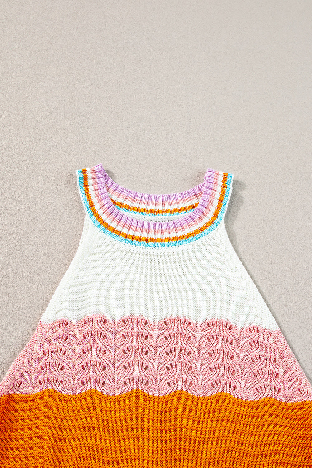 Wavy Striped Print Textured Knit Sleeveless Sweater Top | Multicolour