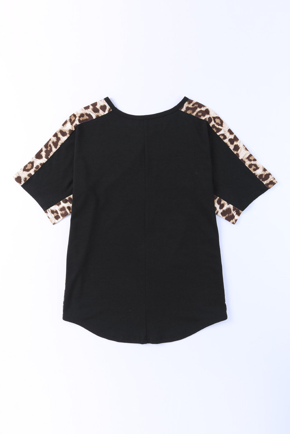 Leopard Splicing O-Neck Short Sleeve T Shirt | Black