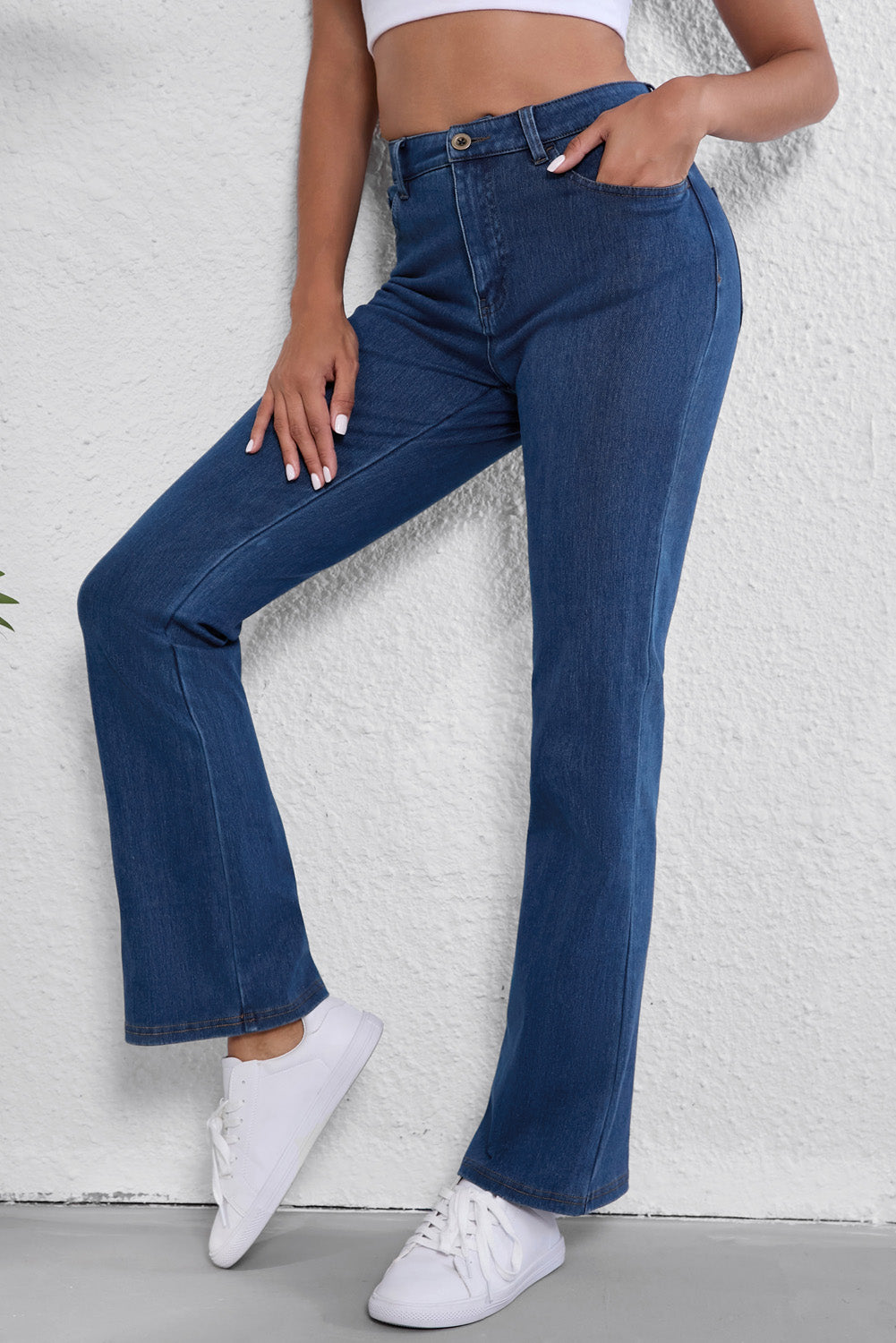 Mid Waist Stretchy Knit Casual Bootcut Jeans | Ashleigh Blue