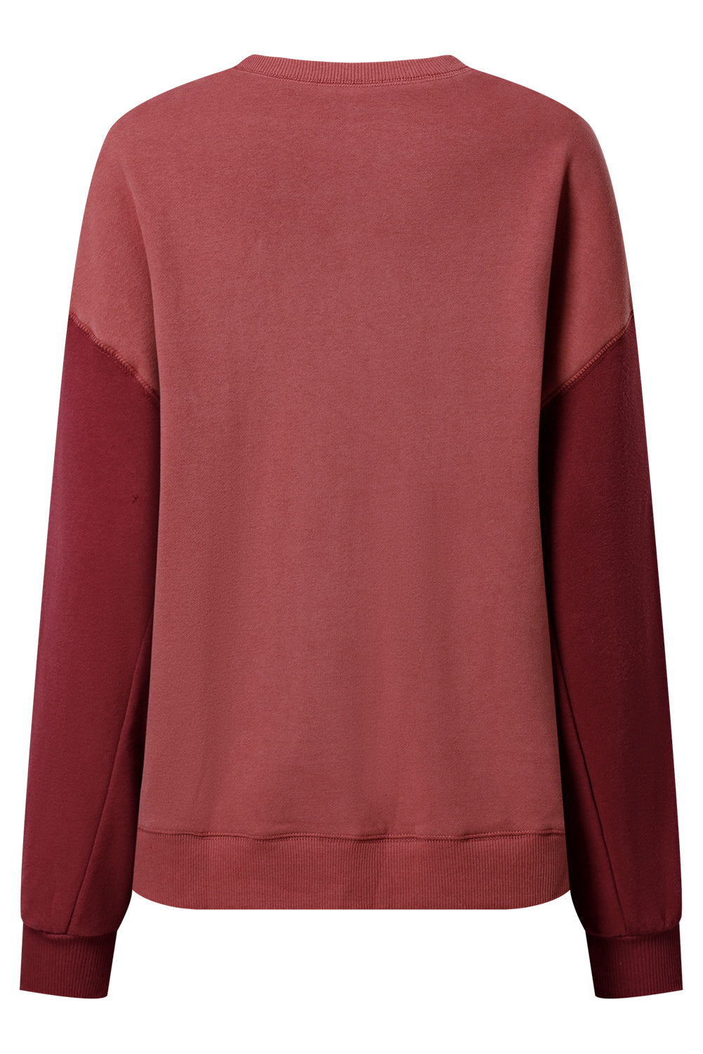 Two Tone Patchwork Drop Shoulder Pullover Sweatshirt | Mineral Red