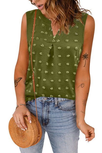 Swiss Dot Notched V Neck Tank Top | Green