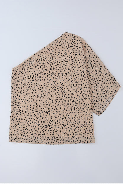 Leopard Asymmetric One Shoulder Blouse | Khaki