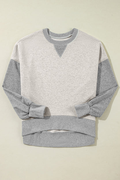 Colour Block Thumbhole Sleeve Drop Shoulder Sweatshirt | Light Grey