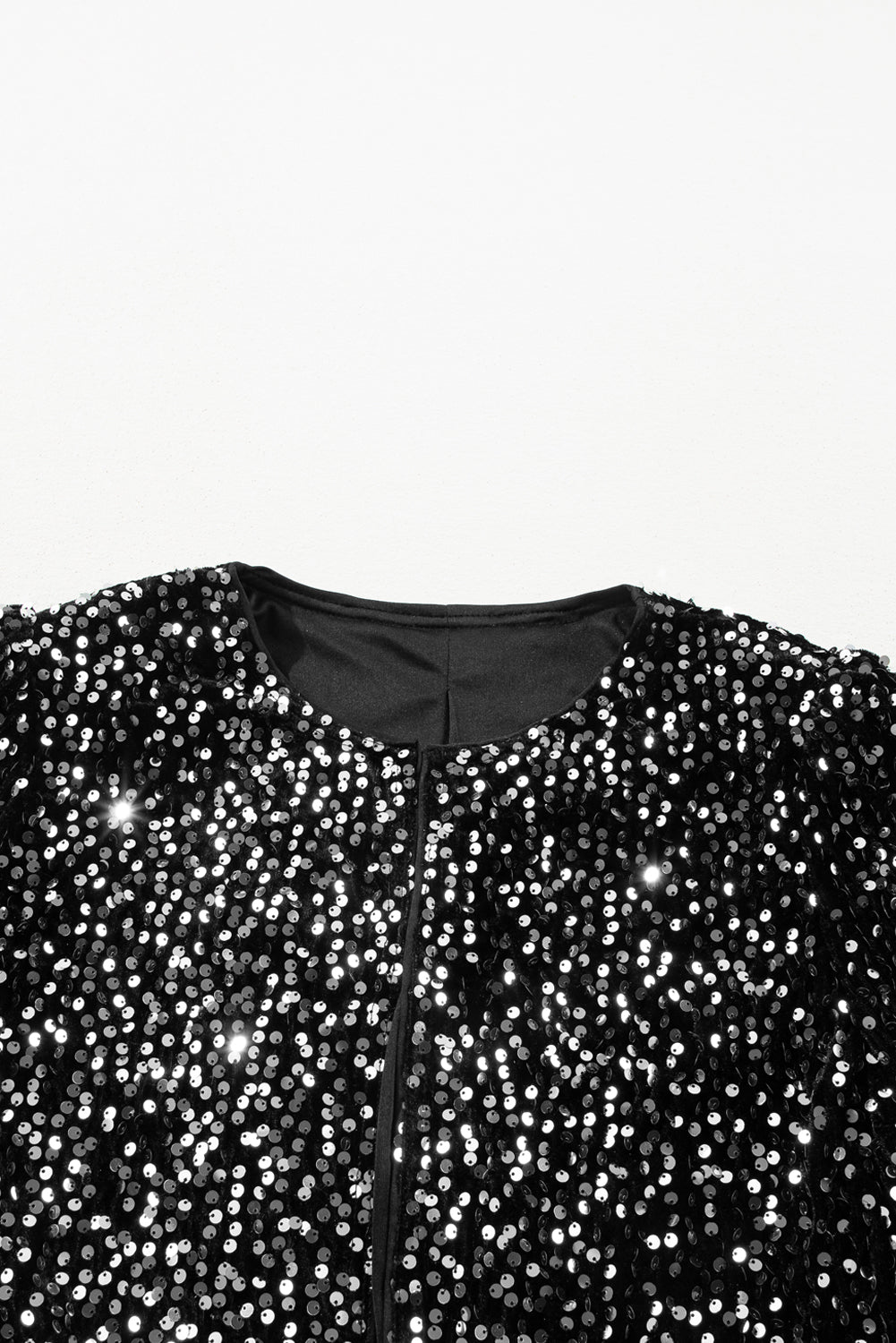 Sequined Open Front Cropped Jacket | Black