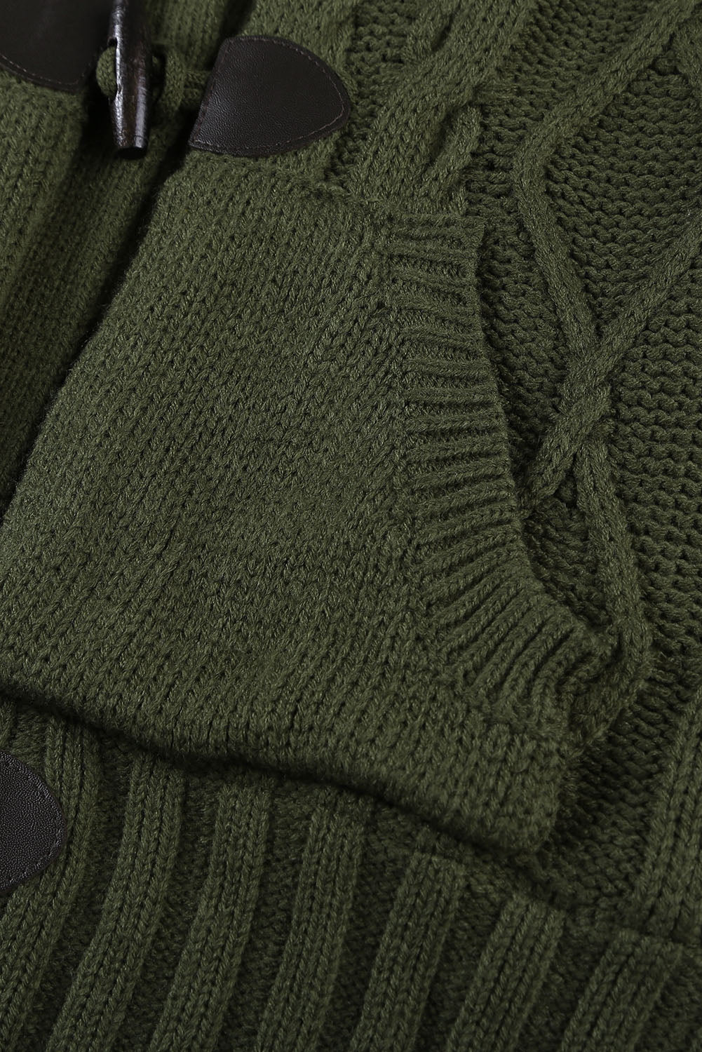 Army  Fur Hood Horn Button Sweater Cardigan | Green