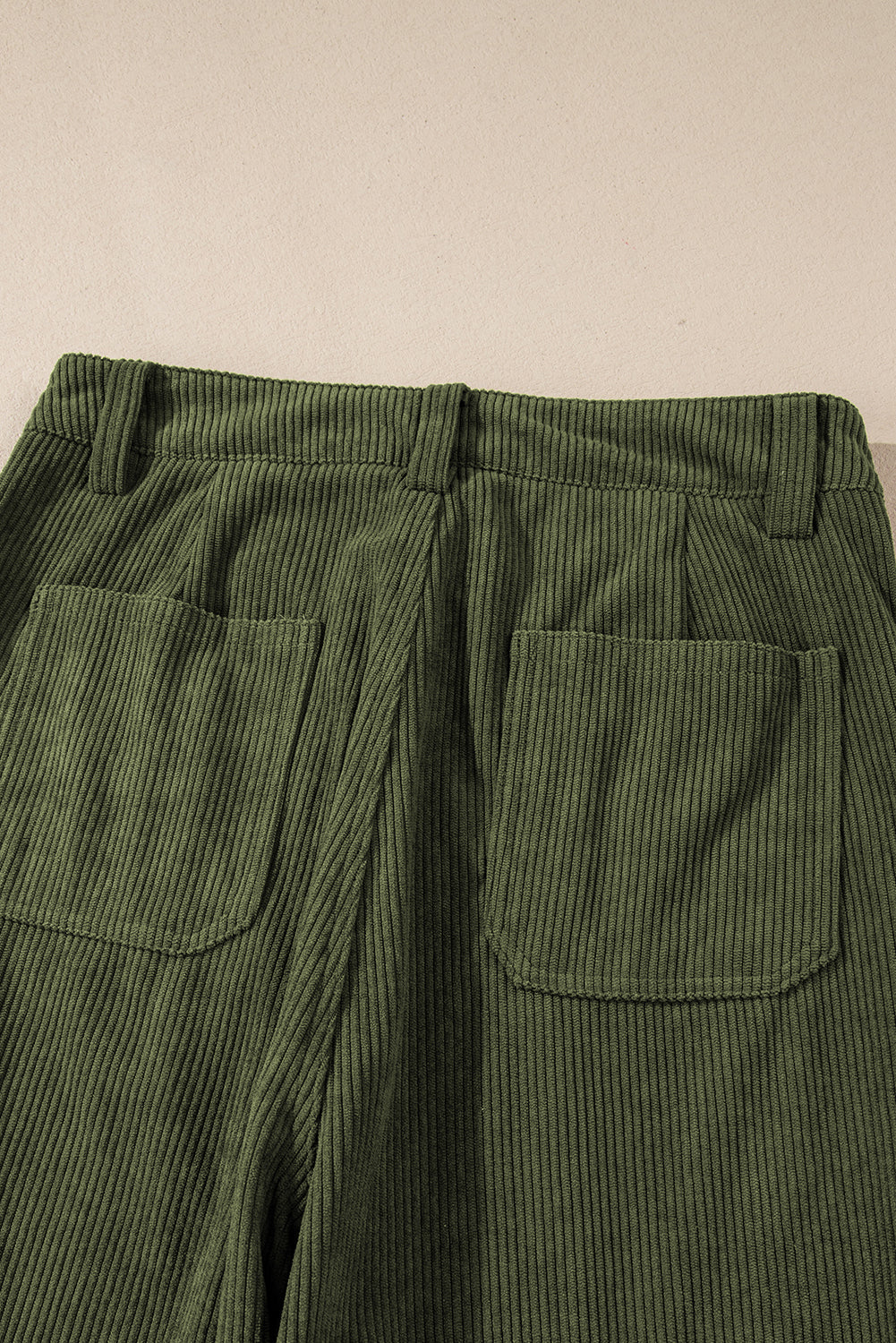 High Waist Square Pockets Corduroy Pants | Green