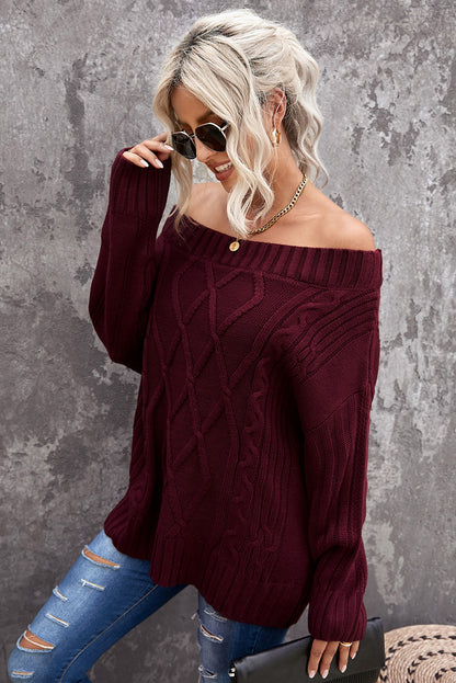 Wine Off The Shoulder Winter Sweater | Red