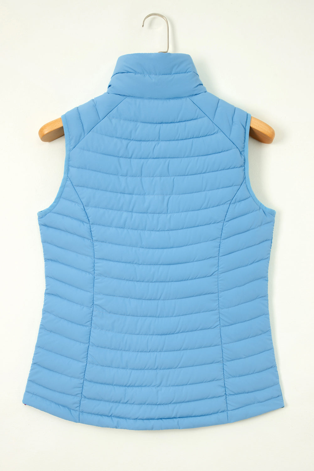 Plush Collared Quilted Zipped Puffer Vest | Sky Blue