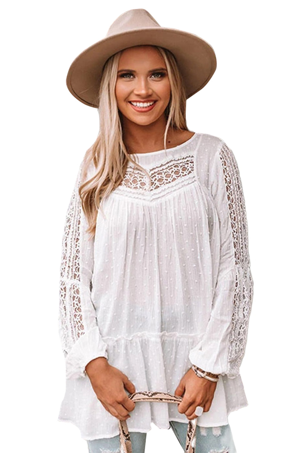 French Fling Lace Tunic Top | White