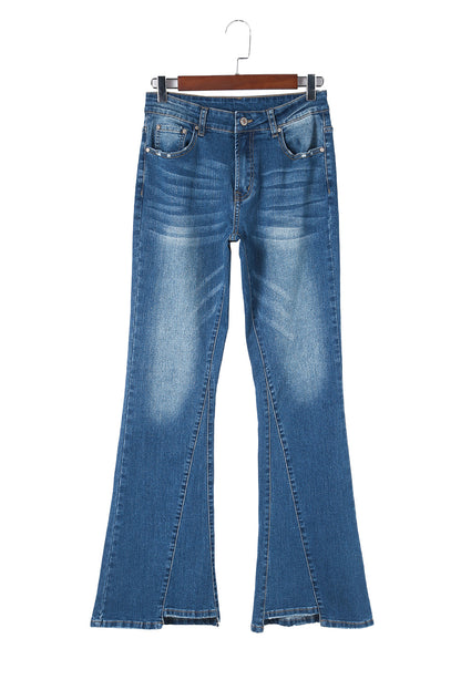 Medium Wash High Rise Flare Jeans | Sky Blue