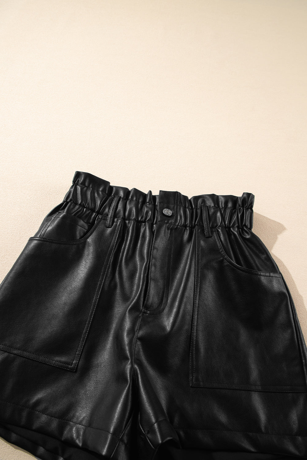 Faux Leather Paper Bag Waist High Rise Shorts | Black