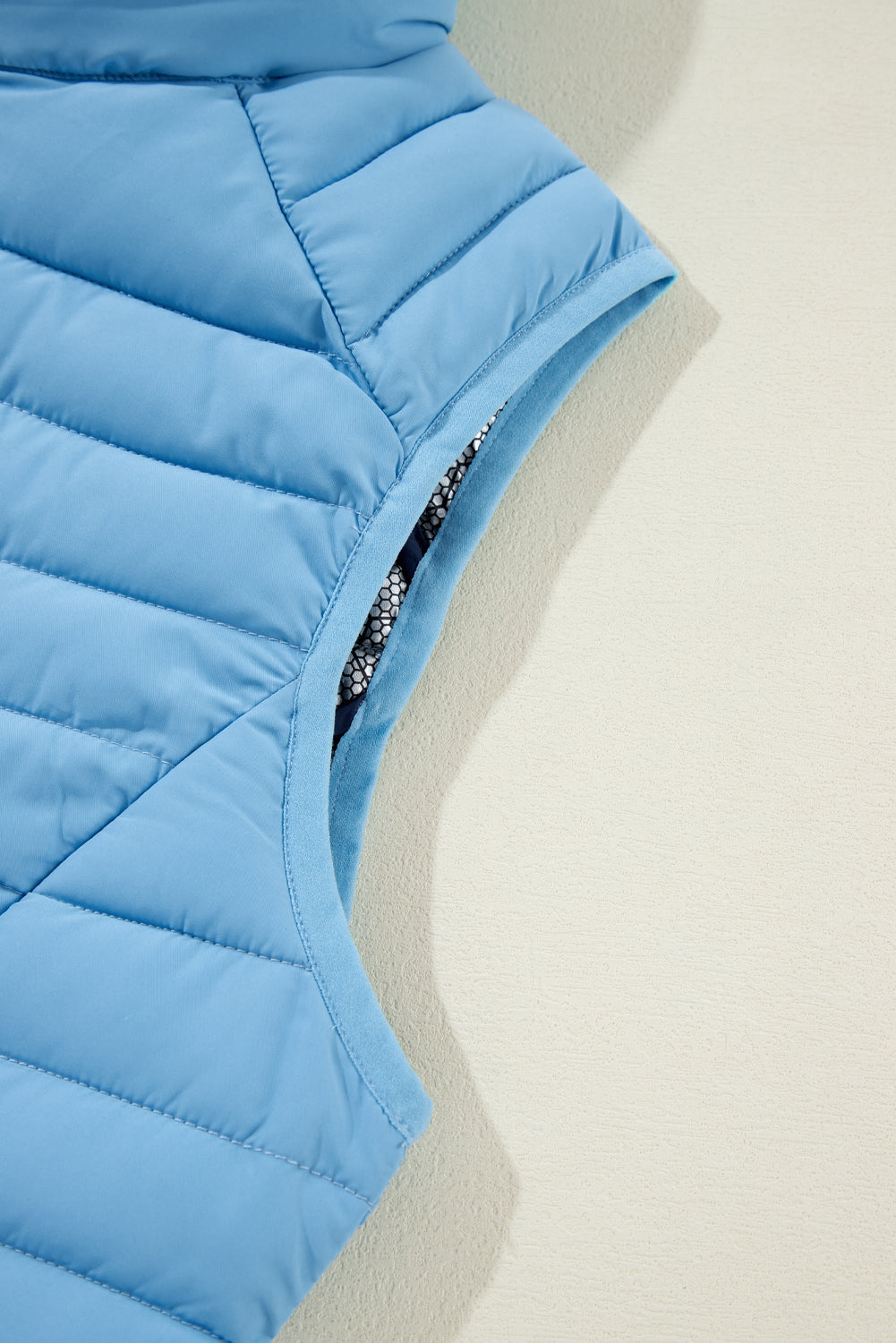 Plush Collared Quilted Zipped Puffer Vest | Sky Blue