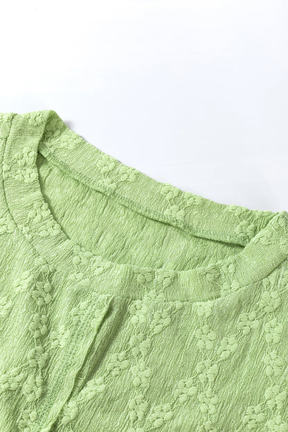 Solid Colour Textured Side Split Crew Neck Blouse | Light Green