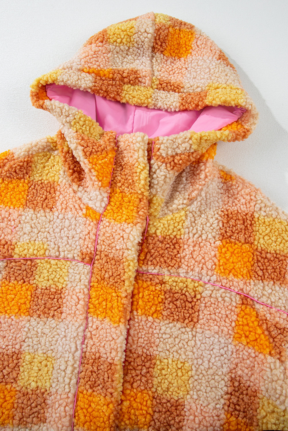 Checkered Sherpa Hooded Jacket | Orange