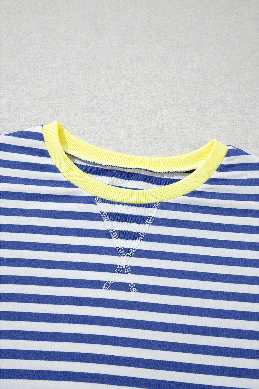 Oversized Contrast Trim Pullover Sweatshirt | Blue Stripe