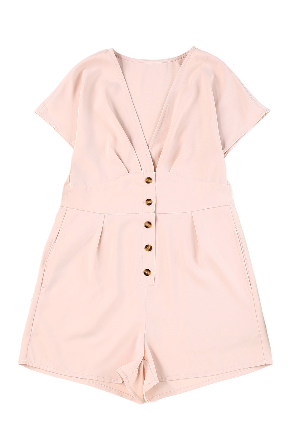 Deep V Neck Buttoned High Waist Romper | Pink