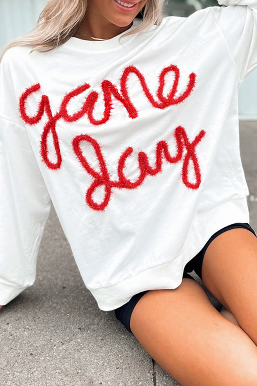 Tinsel Game Day Drop Shoulder Graphic Sweatshirt | White