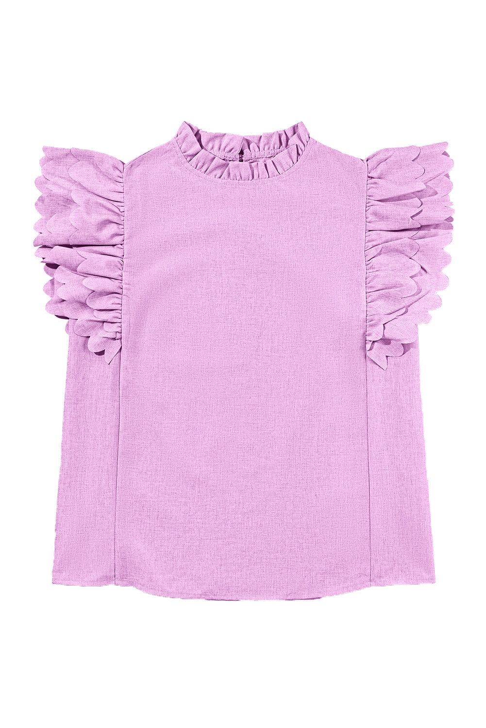 Solid Colour Scalloped Ruffle Sleeve Top | Bright Pink