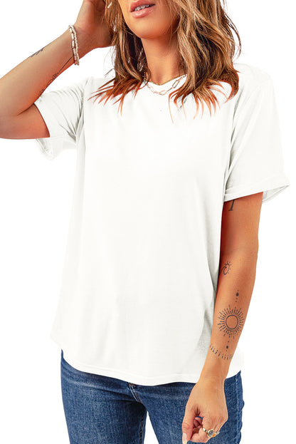 Casual Plain Crew Neck Tee | White