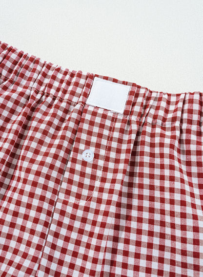 Red Plaid Gingham Printed High Waist Shorts | Red Stripe