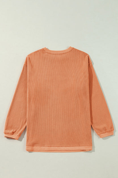 Thankful Ribbed Crew Neck Thanksgiving Sweatshirt | Orange