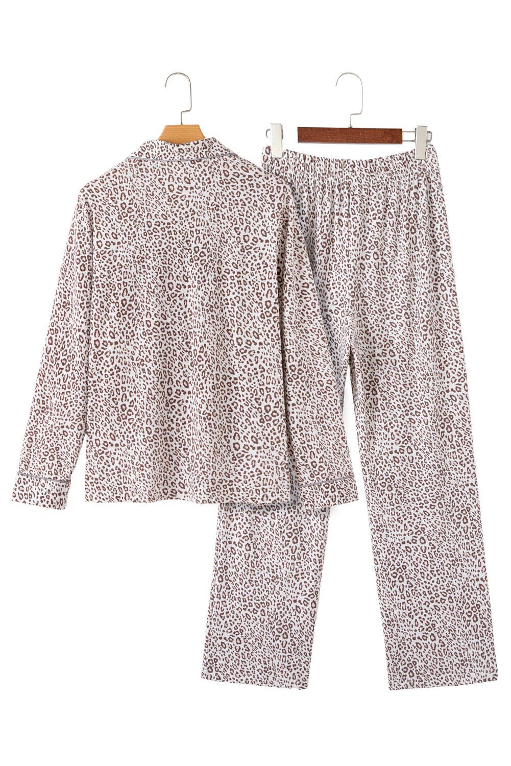 Leopard Print Long Sleeve And Pants Pajamas Set | White