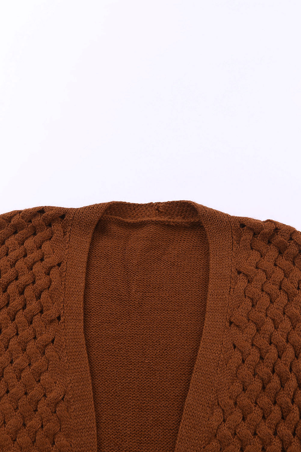 Open Front Woven Texture Knitted Cardigan With Pockets | Brown