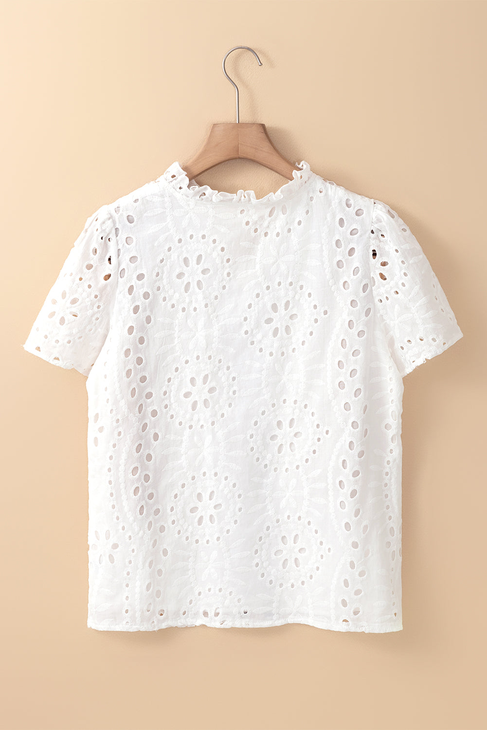 Geometric Embroidery Hollow Out Blouse | White