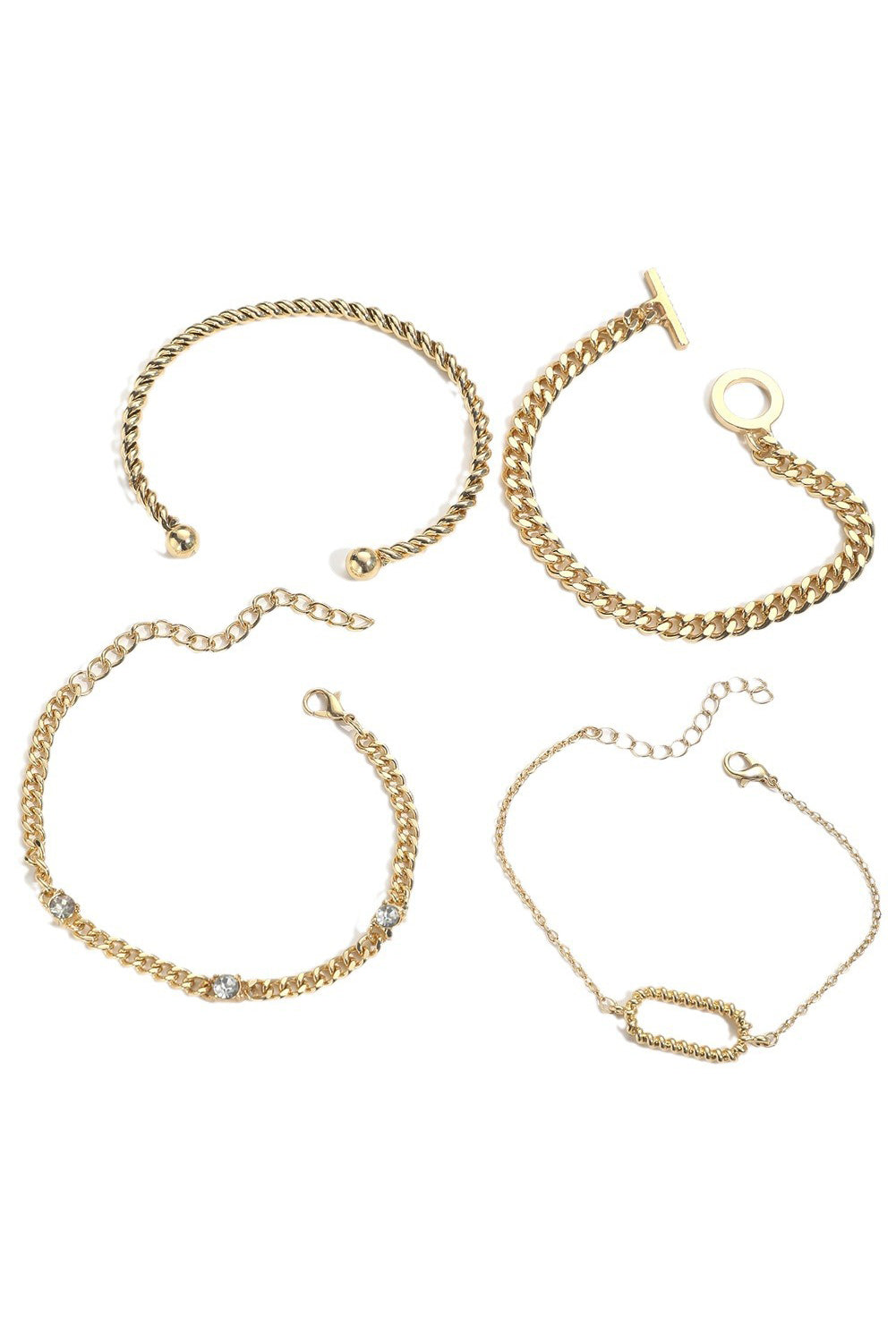 Rhinestone Decor Twist Adjustable Chain Bracelets | Gold