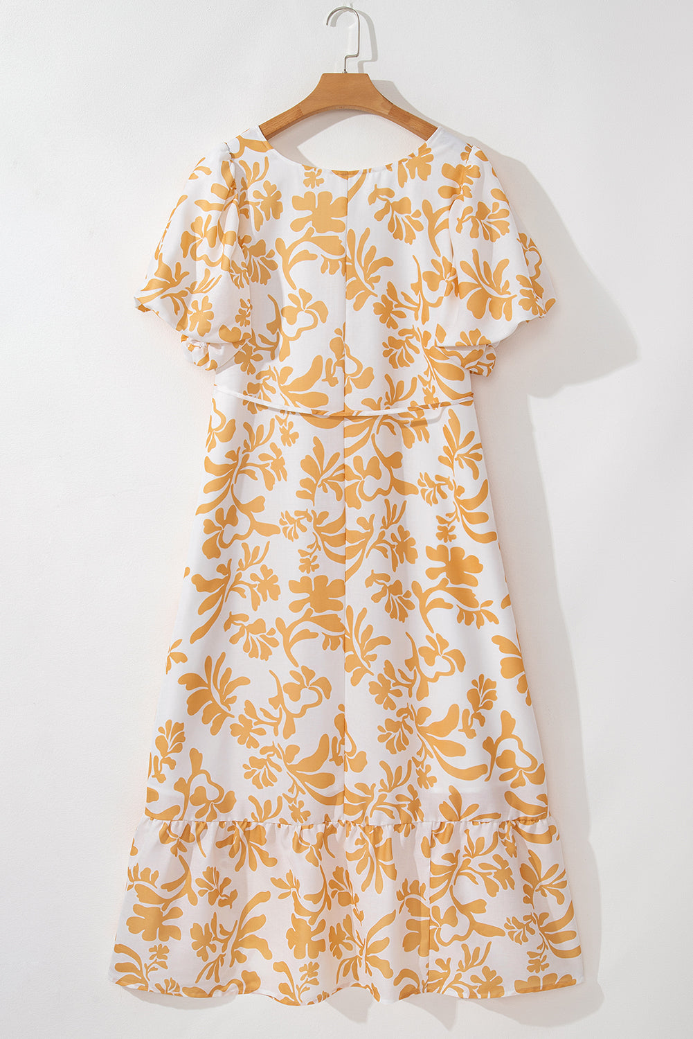 Floral Print Puff Short Sleeve Resort Plus Size Maxi Dress | Apricot