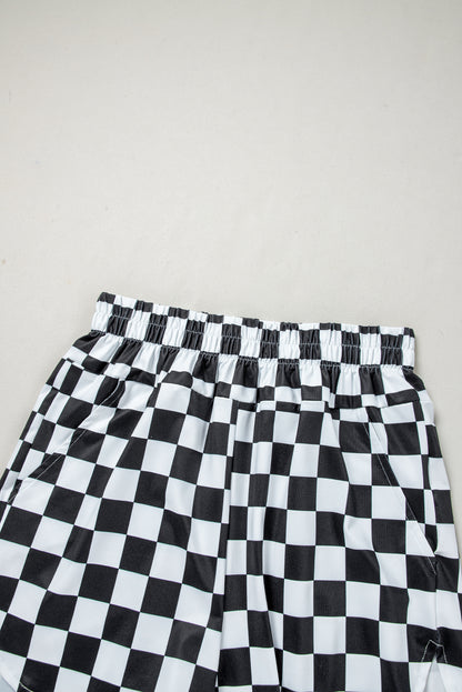 Checkered Print High Waist Casual Shorts | Black