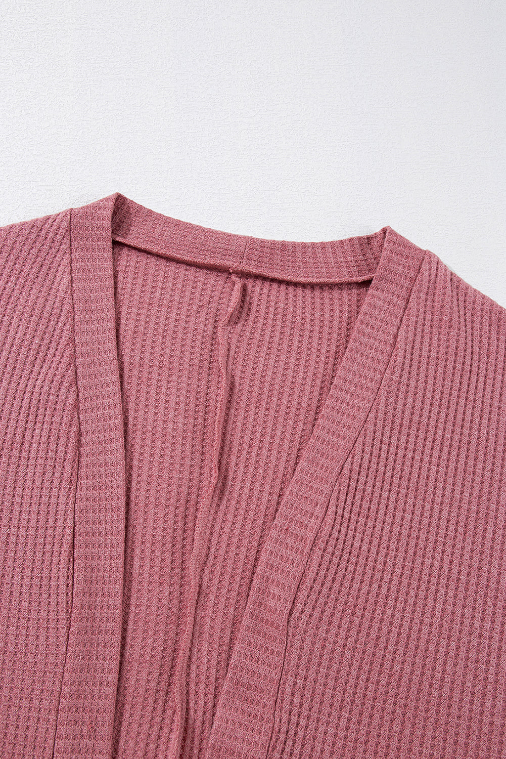 Solid Colour Waffle Knit Cardigan With Pocket | Mineral Red