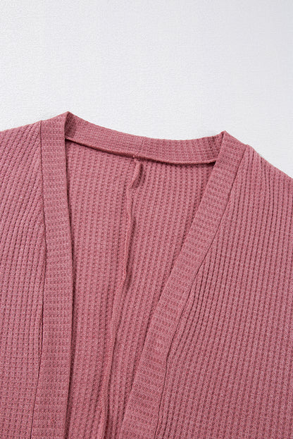 Solid Colour Waffle Knit Cardigan With Pocket | Mineral Red