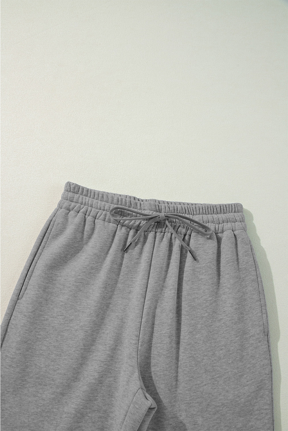 Solid Colour Fleece Lined Drawstring Waist Casual Pants | Light Grey