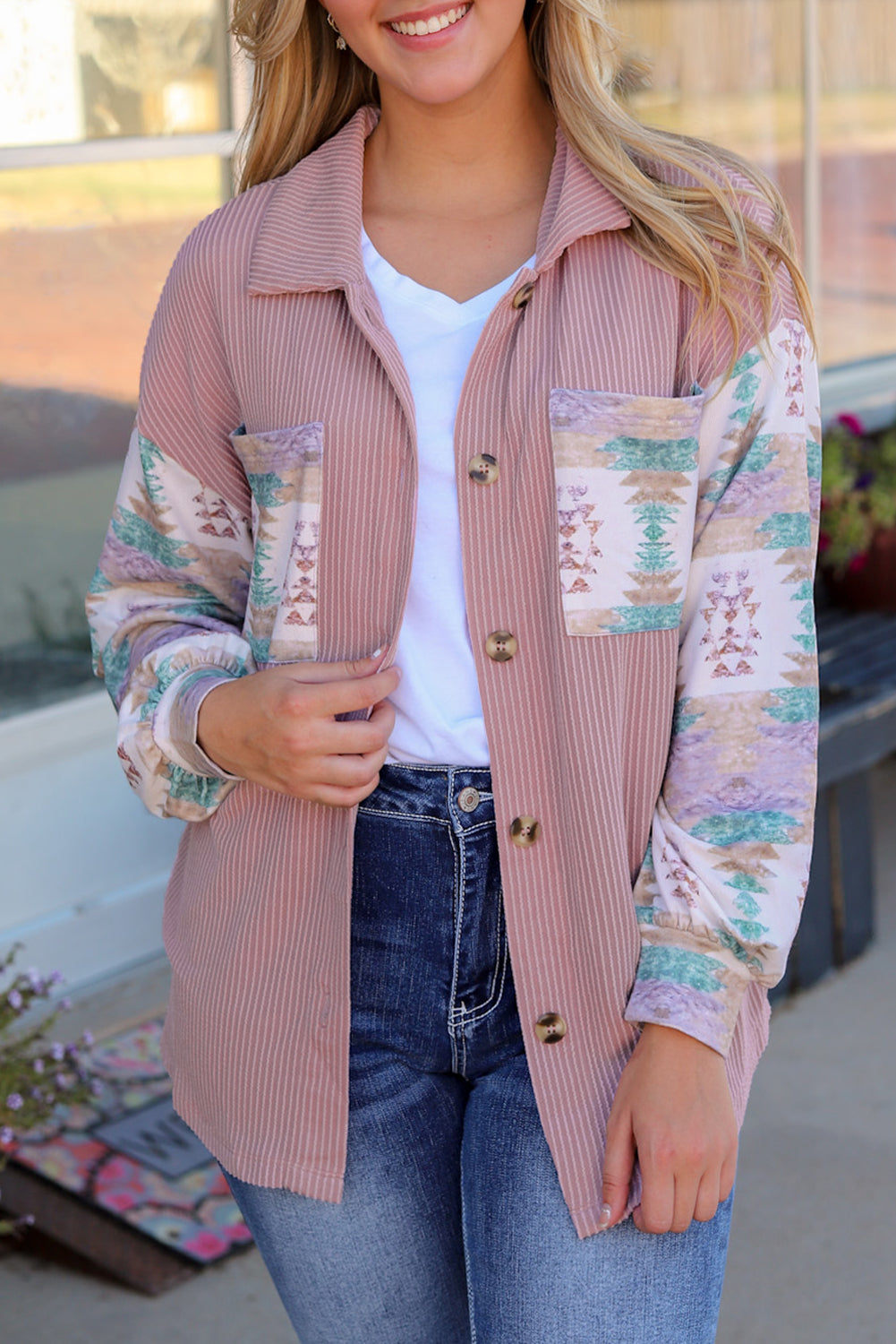 Toltec Corduroy Contrast Shacket | Pink