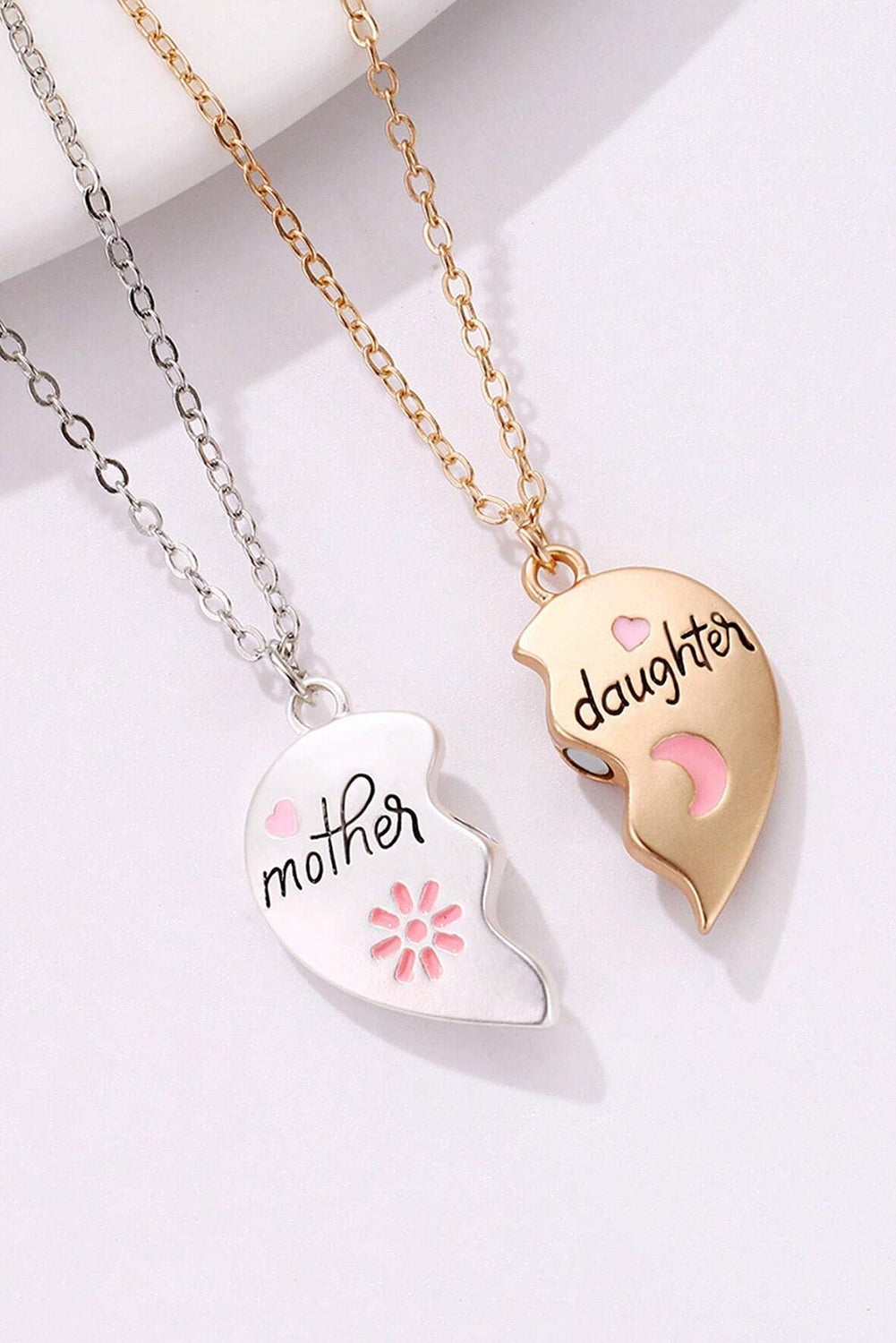 2Pcs Mother & Daughter Magnetic Heart Necklace | White