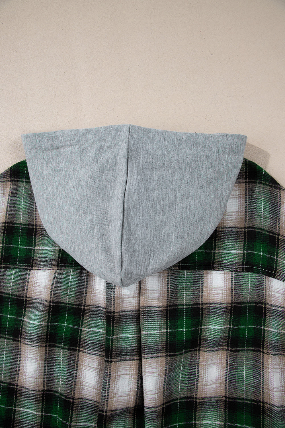 Plaid Print Chest Pocket Buttoned Hooded Shacket | Green