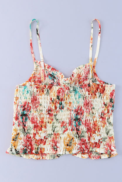 Floral Print Smocked Ruched Tank Top | Apricot