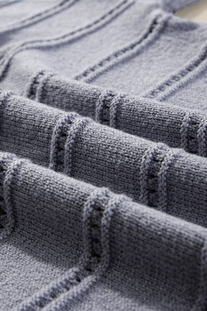 Boat Neck Drop Shoulder Pointelle Knit Sweater | Light Grey