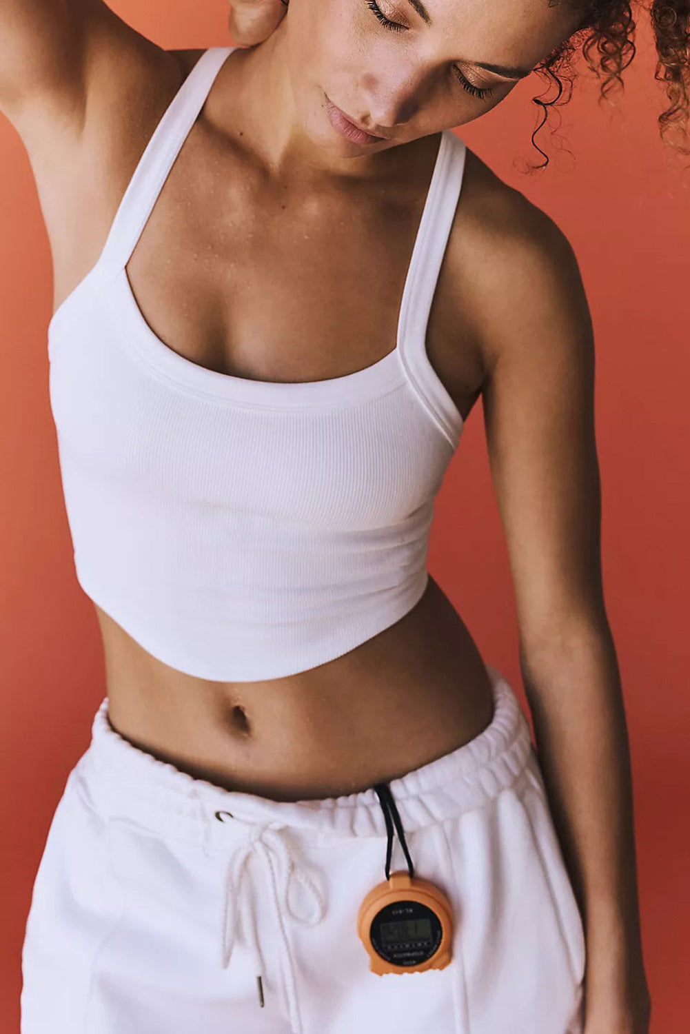 Athletic Ribbed Cropped Cami Top | White