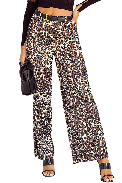 High Waist Wide Leg Pants | Leopard