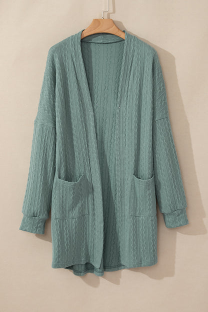 Textured Knit Side Pockets Open Front Cardigan | Canton