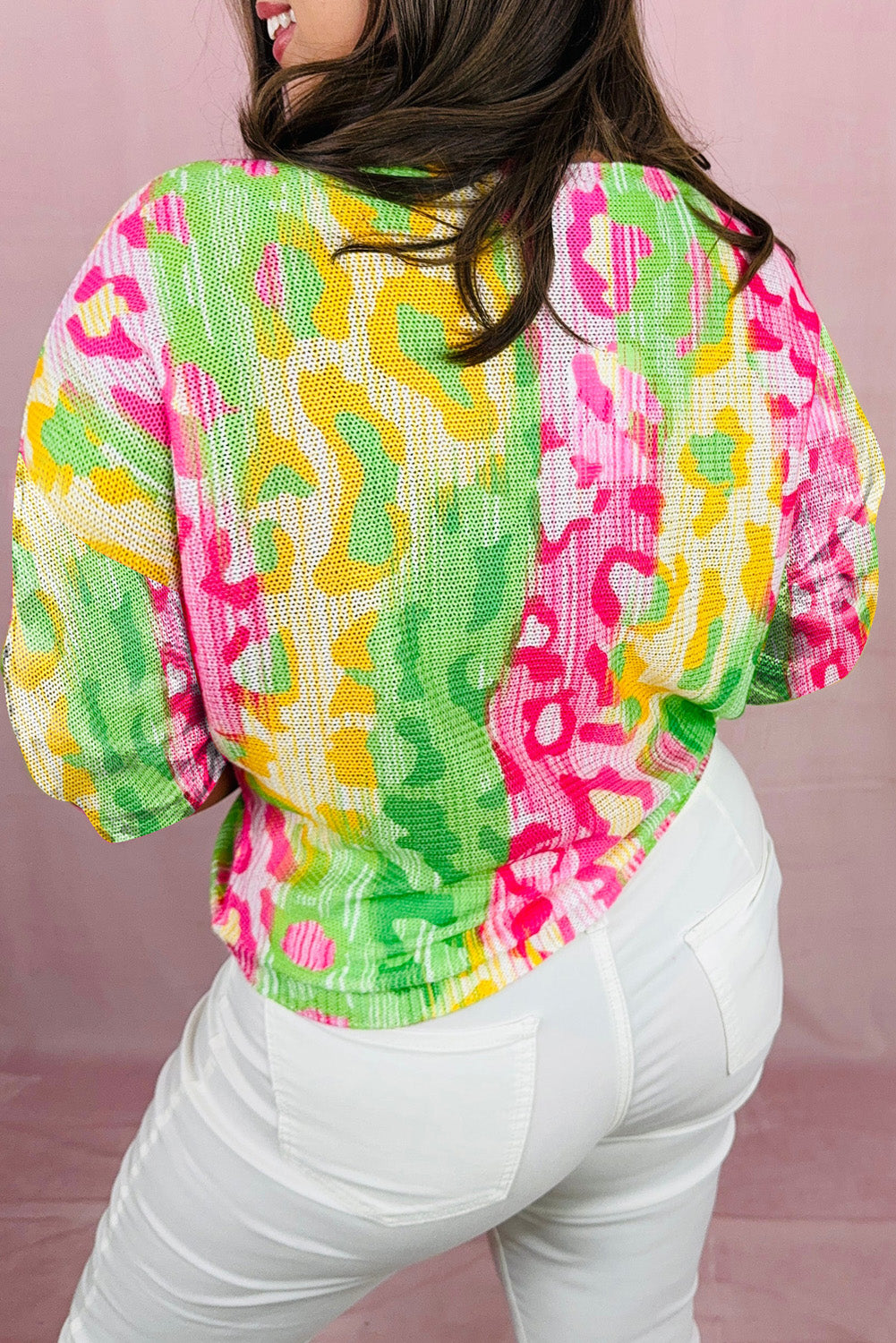 Leopard Colour Block Knitted Crewneck Plus Size T Shirt | Multicolour