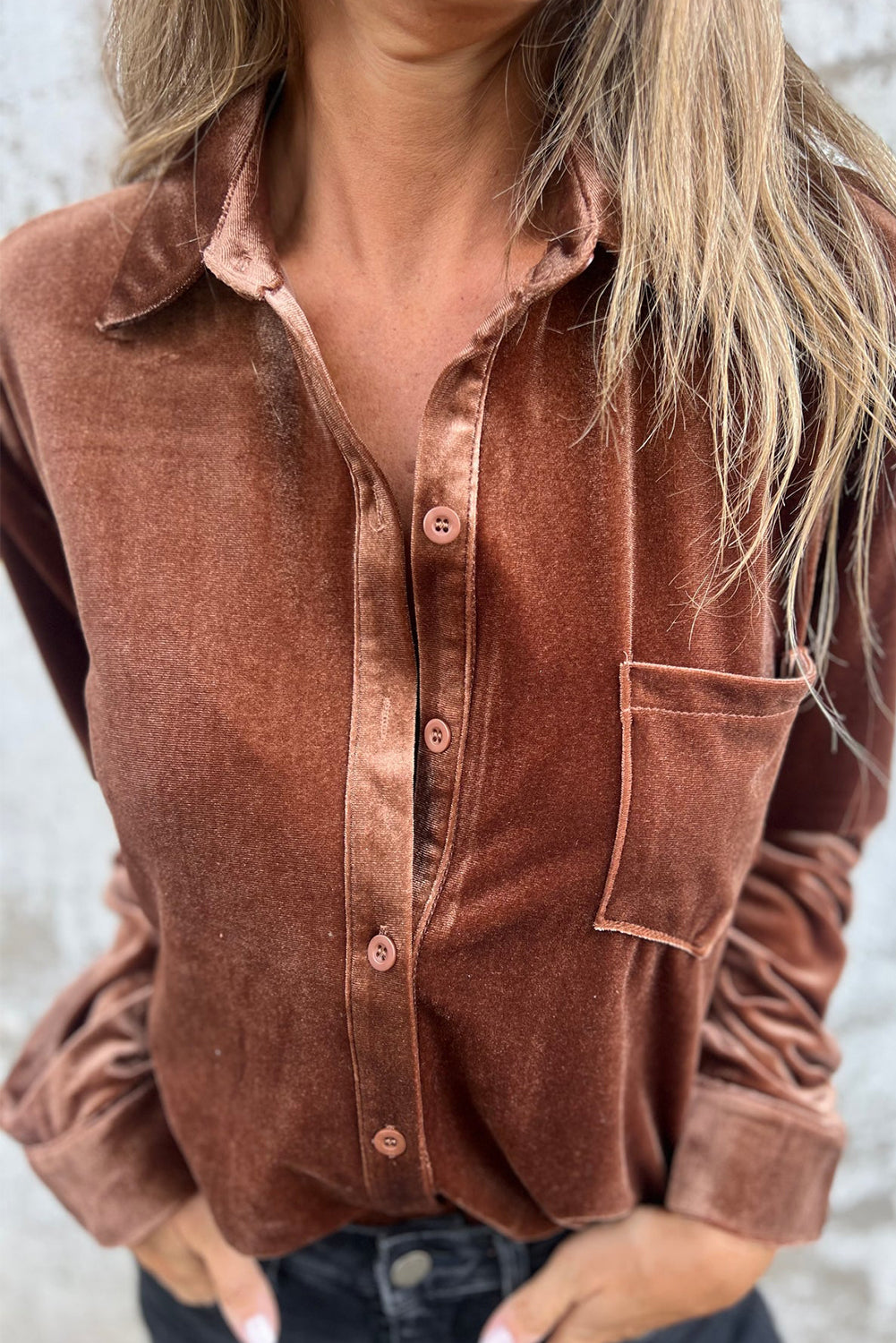 Chest Pocket Velvet Shirt | Chestnut