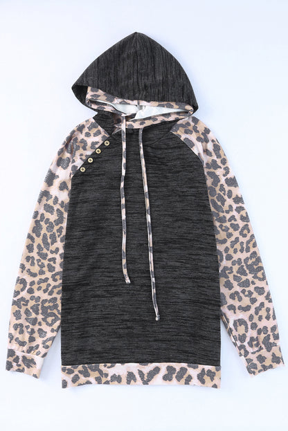 Brushed Leopard Contrast Hoodie | Gray