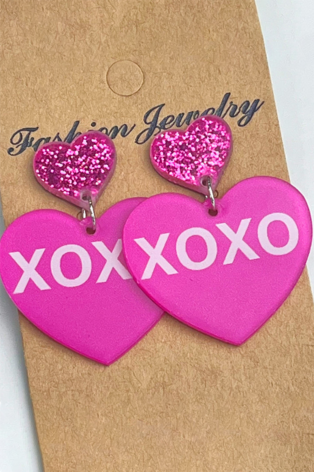 Valentine Xoxo Print Double Heart Shape Earrings | Rose Red