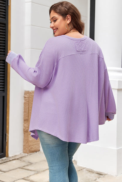 Plus Size Waffle Knit Exposed Seam Flowy Top | Orchid Petal