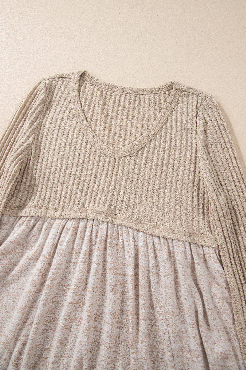 Textured Long Sleeve V Neck Babydoll Top | Smoke Gray