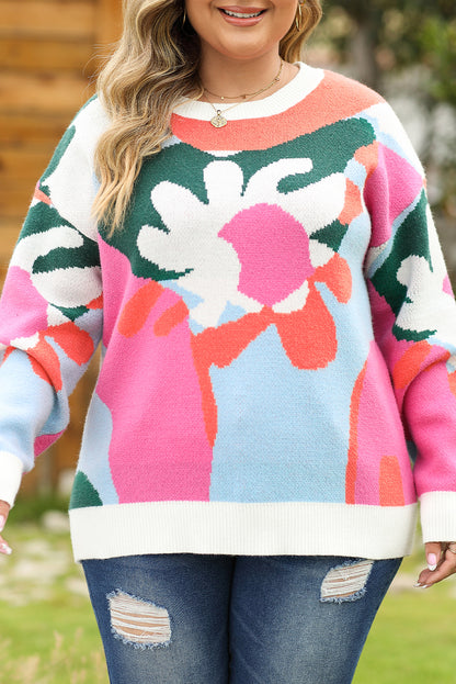 Plus Size Floral Drop Shoulder Sweater | Multicolour