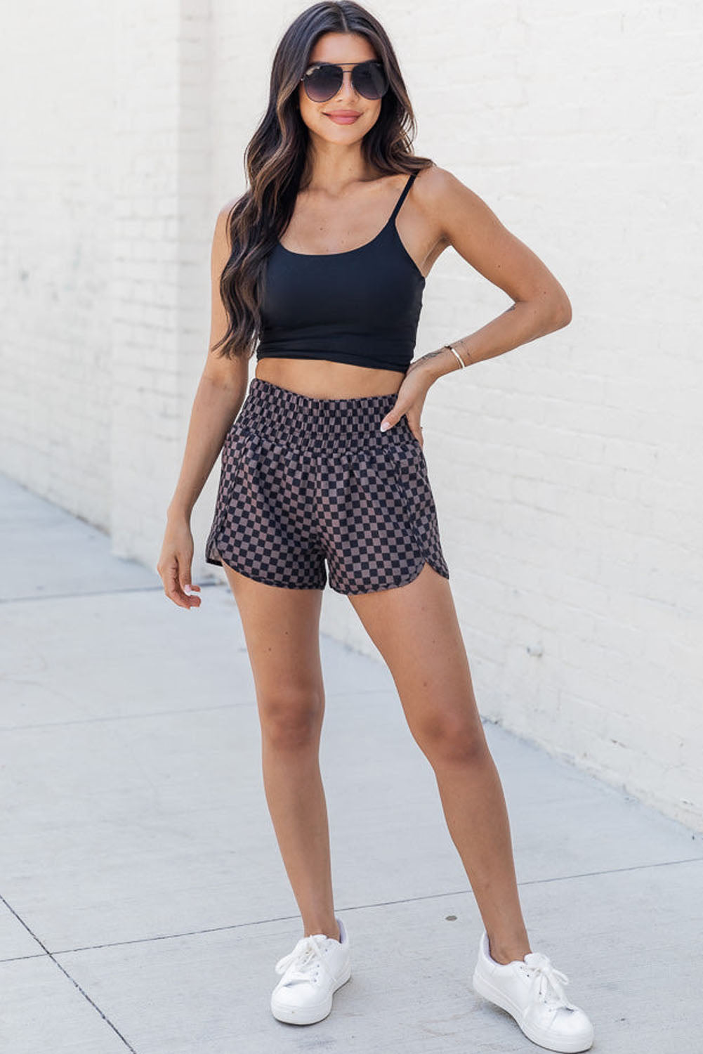 Leopard High Waisted Athletic Shorts | Brown